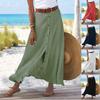 Damen Hohe Taille Baumwolle Leinen Midi Rock Sommer Bohemian Party Strand Knopf Röcke