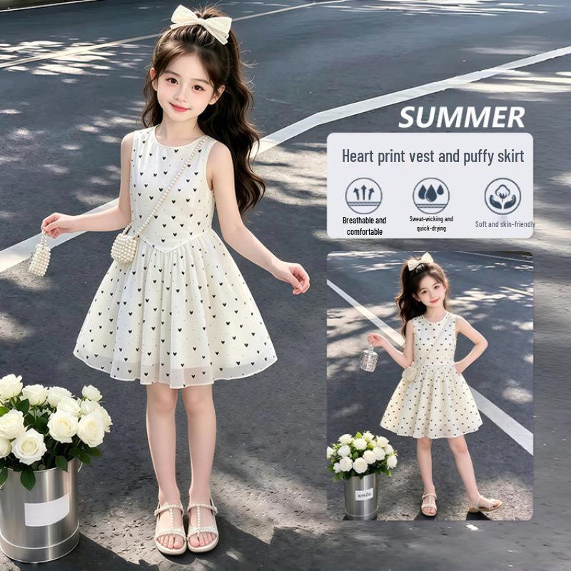 Girls' 2026 Polka Dot Sleeveless Summer Dress - Fashionable, Super Beautiful Children's Skirt