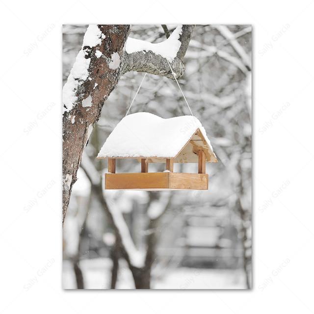 Pictură pe pânză cu peisaj de zăpadă de iarnă Postere și imprimeuri cu reni din lemn de mesteacăn alb Poze de artă de perete pentru camera de zi