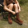 Fashion 2024 New Autumn Women Boots Cow Suede Shoes for Women Round Toe Lace Up Casual Platform Boots Increase Height Ladies Shoes