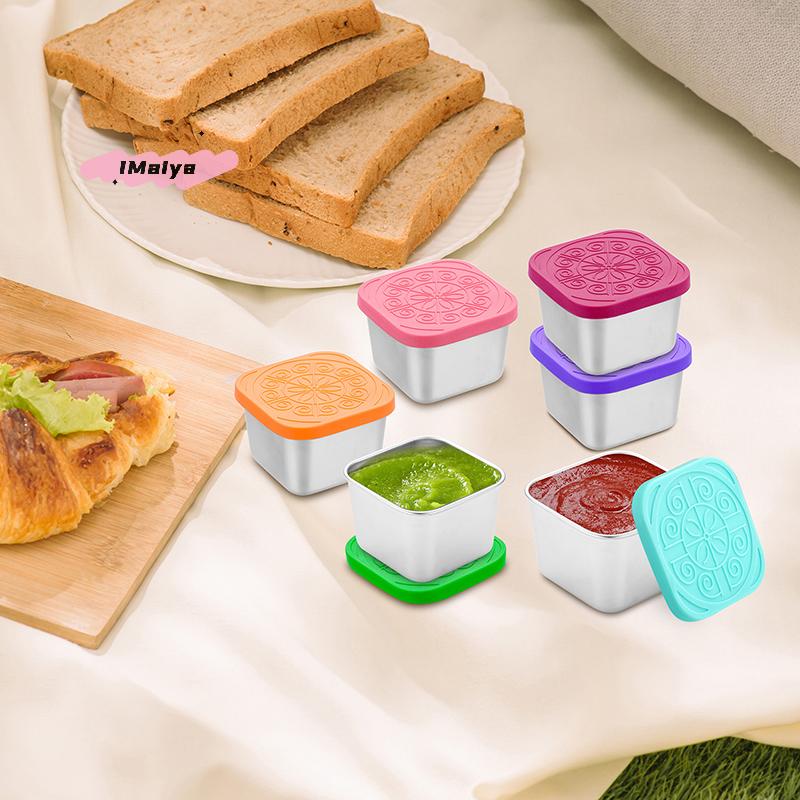 1/2Pcs Stainless Steel Salad Container with Silicone Lids Leakproof Stackable Snack Seasoning Food Storage Box for Dressing