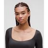 Lululemon Wundermost Ultra Soft Nulu Square Neck Long Sleeve Bodysuit  Shine Luxe Shine Foil Print Black