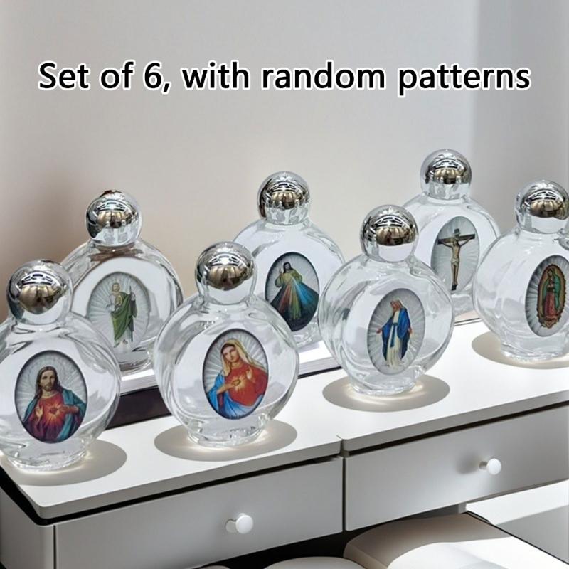 6Pcs Christian Ritual Glass Container Leak Resistant Holy Water Bottles for Baptisms Event Travel Church Supplies