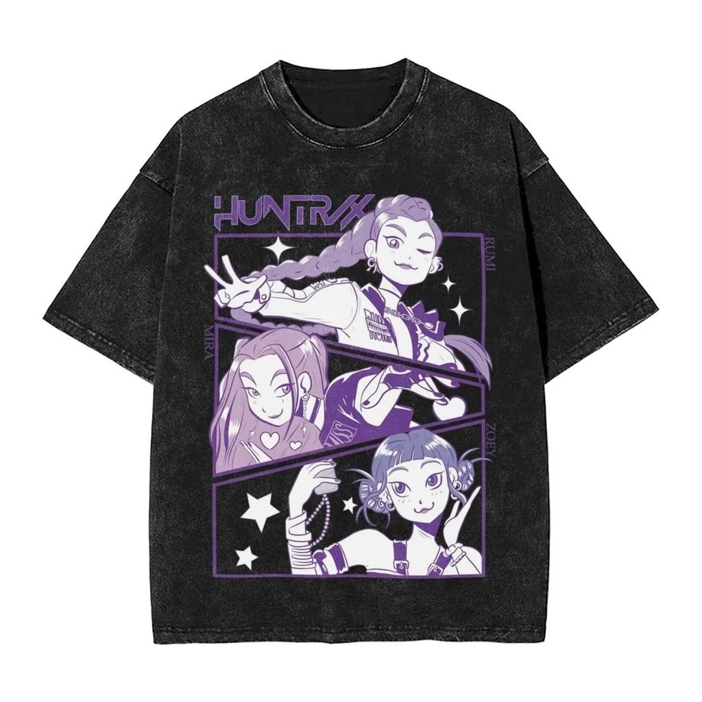 Huntrix Kpop Demon Hunters Mira Rumi  Zoey T Shirt Summer Washed T-Shirts Casual Hippie Tee Shirt for Men Print Top Tees 2025