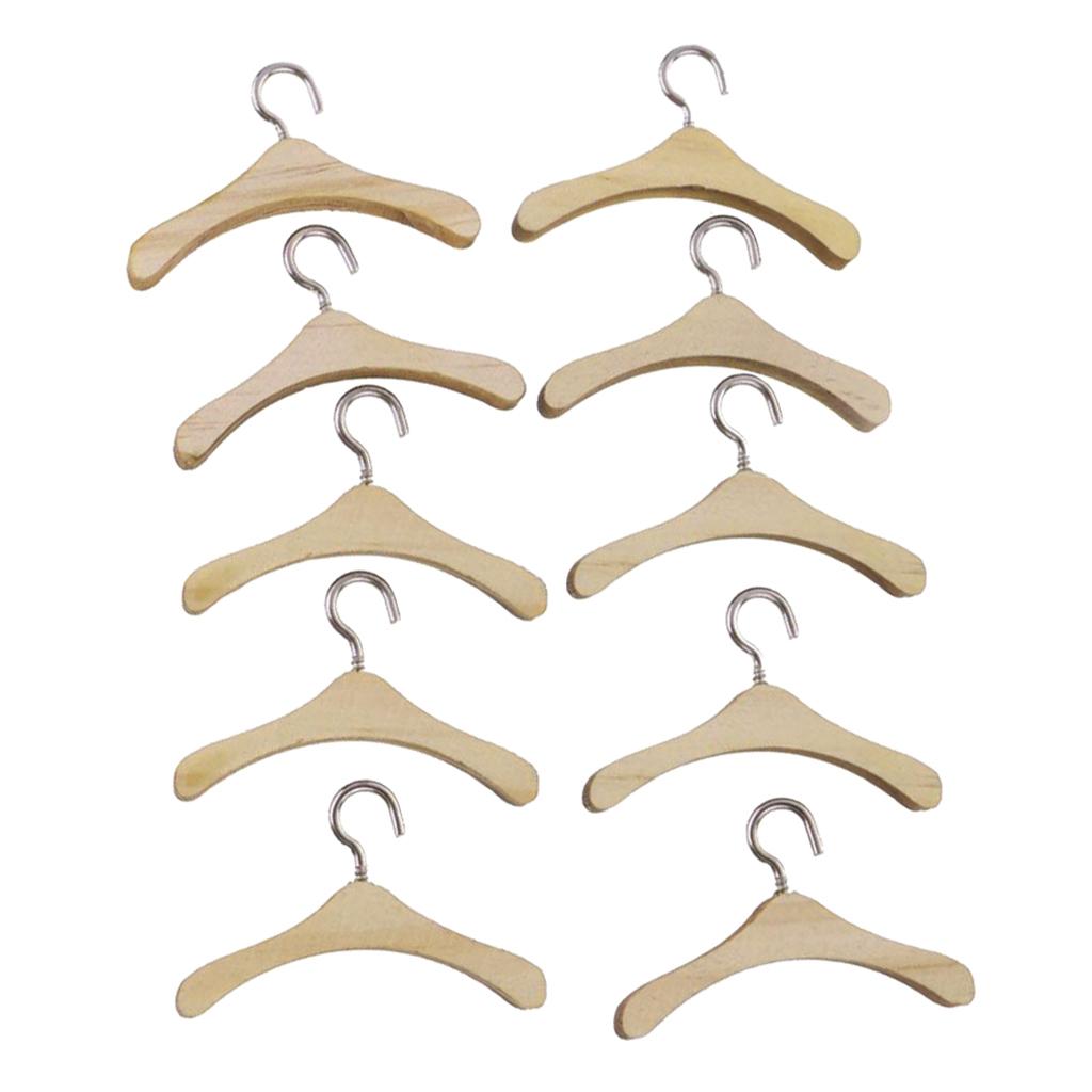 10 Dolls Wooden Hangers Metal Hooks Clothes Organizer for Uncle