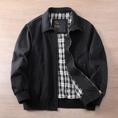 Men's Black Thick Cotton Versatile Windbreaker: Casual Loose Lapel Jacket for Spring, Autumn, Winter.