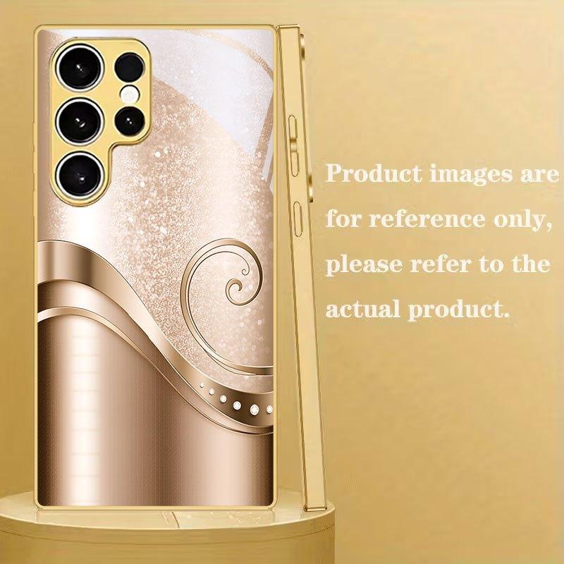 Funda de cristal para teléfono con patrón de onda dorada adecuada para Samsung Galaxy S26 S25 S24 S23 S22 S21 S20 FE/Ultra/Plus resistencia al polvo