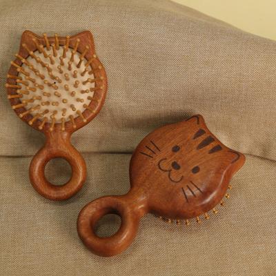 Cat Shape Air Cushion Brush, Wooden Scalp Massager Brush, Hair Growth Head Relaxation Massage Tool, Portable Scalp Care Scrubber Brush