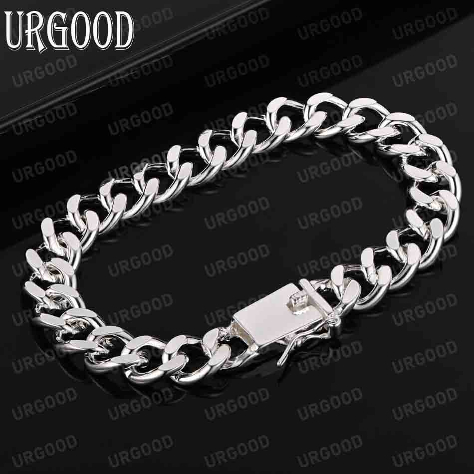 925 Sterling Silver 10mm Side Chain Bracelet Fashion Wedding Jewelry