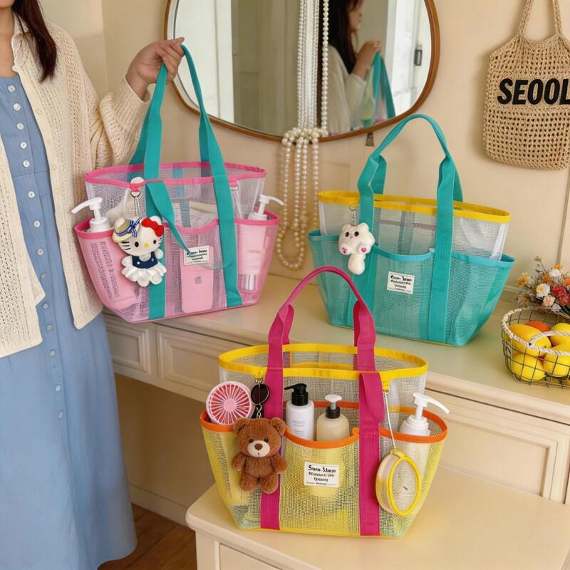 Large Capacity Mesh Beach Tote Bag for Outdoor Use