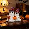 Unique Halloween Home Accents Ghost Figurine, Cute Spooky Resin Statue with Durable Figurines Witch Hat for Table, Tiered Tray, Kitchen, Bedroom Decor