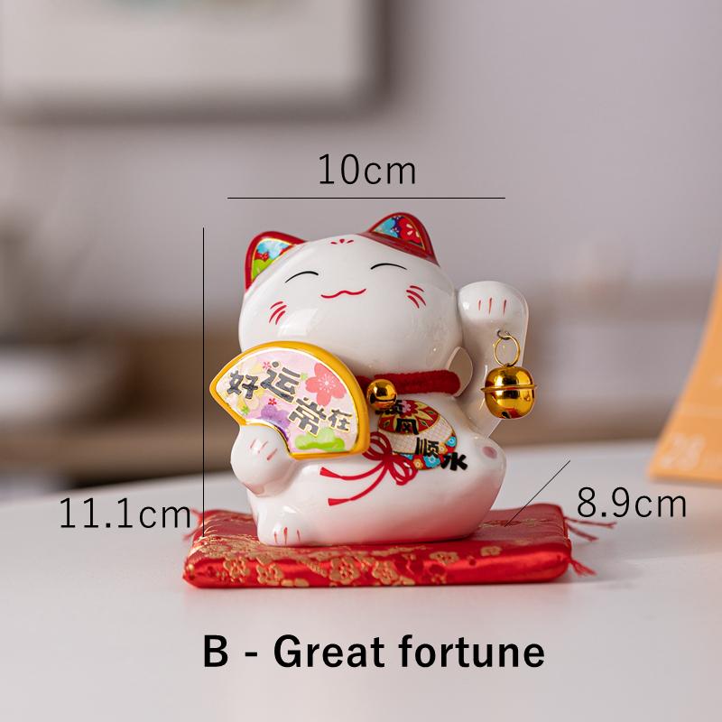 4.2 Inch Ceramic Maneki Neko Ornament Lucky Cat Centerpiece Mascot Figurine Money Box Blessing Fortune Cat Home Decoration Gift