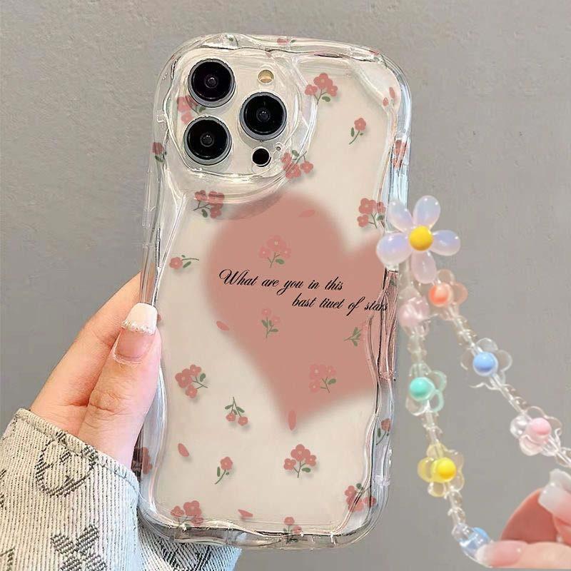 Case For Google PIXEL 9 10 PRO XL 8 7 PRO 8A 7A 5G Floral Flower Print Wrist Chain Wavy Edge Soft Cover