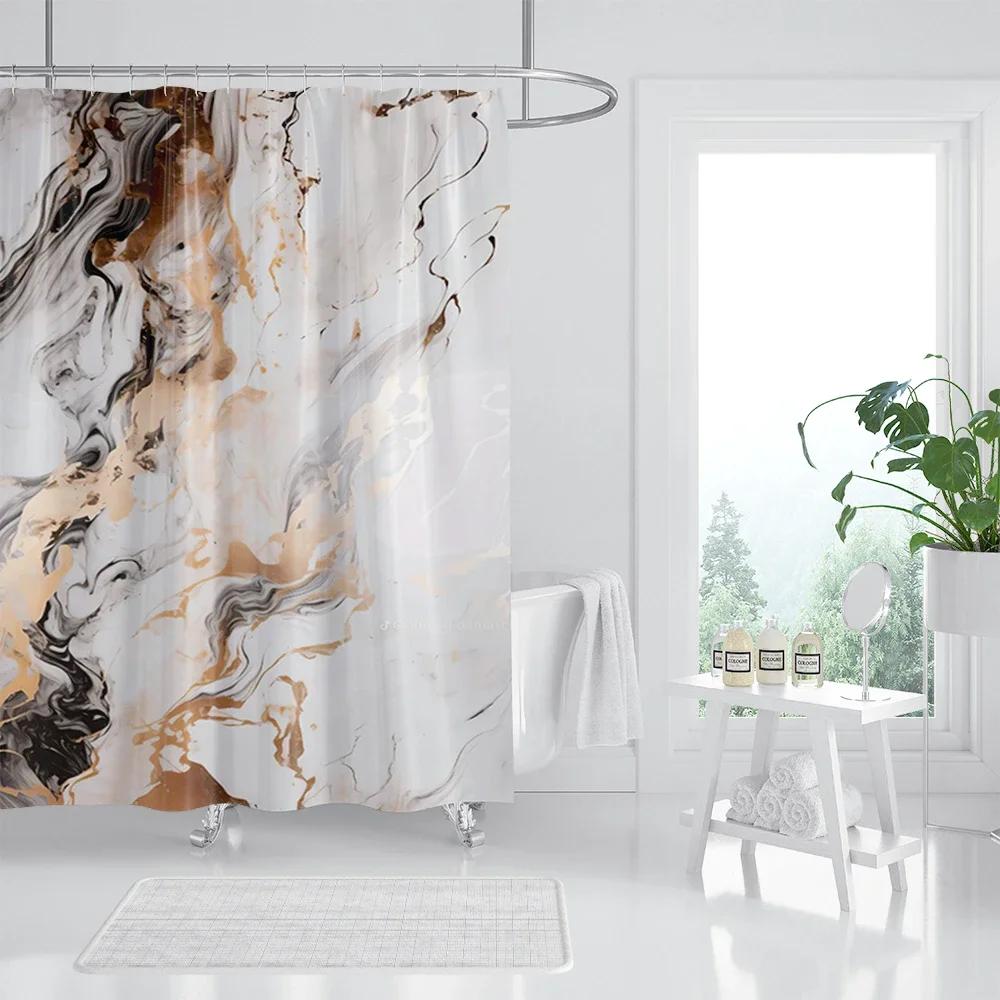 Marble Texturxury Bathroe Luom Shower Curtain Modern Polyester Fabric Shower Curtain Bathtub Accessories Bath Screen with Hooks