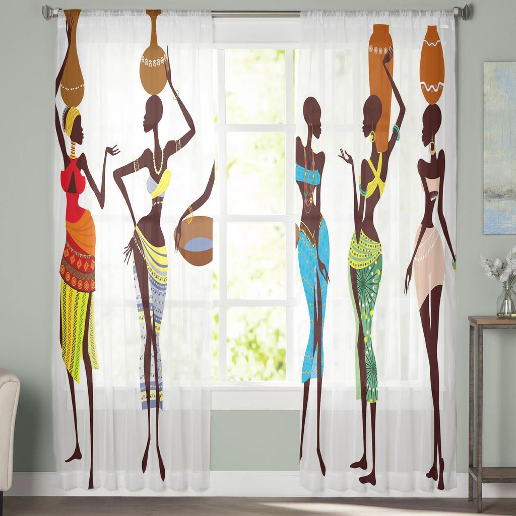 African Women Bottle Sheer Window Curtains For Living Room Bedroom Girls Room Decoration Tulle Curtains