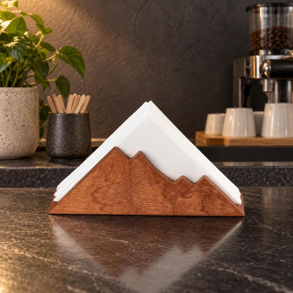 Sapele Wood Mountain Napkin Holder Space-Saving for Café Counter
