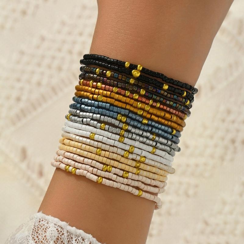 19 Pcs Fashion Bead Bracelet Set High Quality Glass Material Sturdy Shining for Individualized Style Expression and Parties