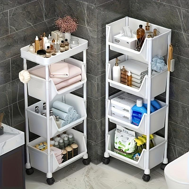 Ein mehrschichtiger Rollwagen aus Kunststoff für Küchen, Badezimmer, Heimbüros, platzsparende Spender für Körperpflegeprodukte mit Rädern
