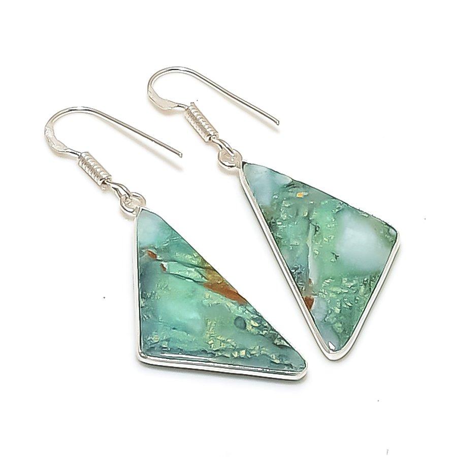 Natural Chrysoprase Gemstone 925 Sterling Silver Jewelry Earring 1.97  AE-12091