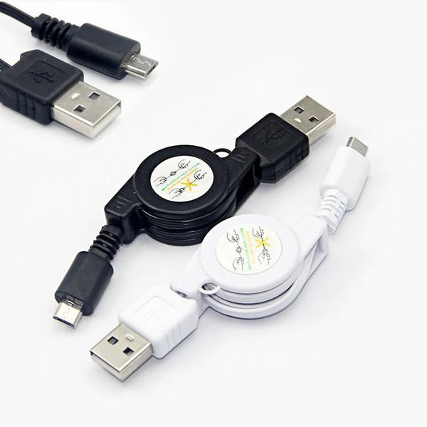 1PC Black Micro USB A to USB 2.0 B Male Retractable Cable Data Sync Charger Cord