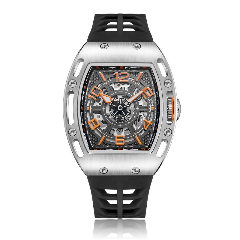 Luxury Fashion Men's Sports Wristwatch 20mm Stainless Steel Quartz Movement 50 Bar Water Resistant Luminous Hollow Design
