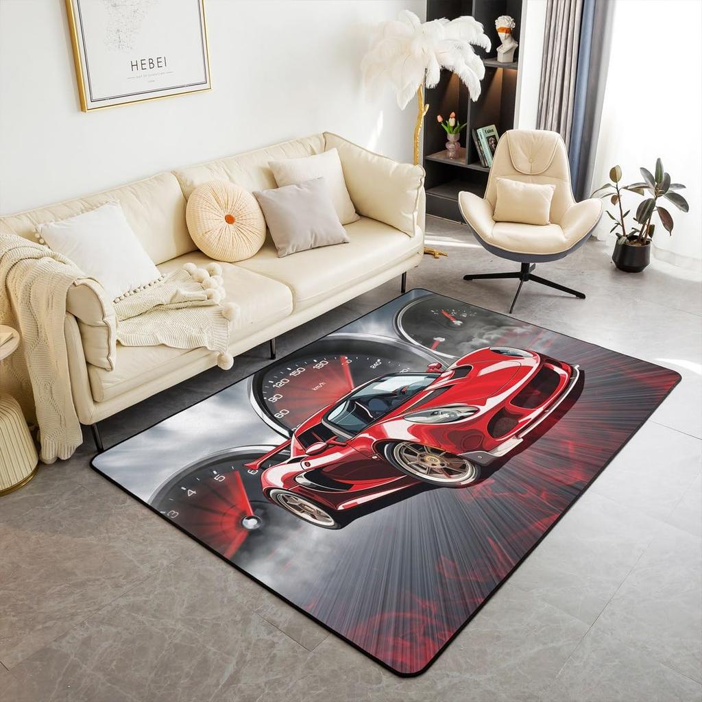 Karate Silhouette Print Area Rug, Red Background Non-Slip Floor Mat for Living Room Bedroom, Sports Home Decor Carpet