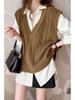 Women's Loose Fit Cable Knit V-Neck Sweater Vest - Autumn/Winter 2021, Thick OL Style, Korean Version.