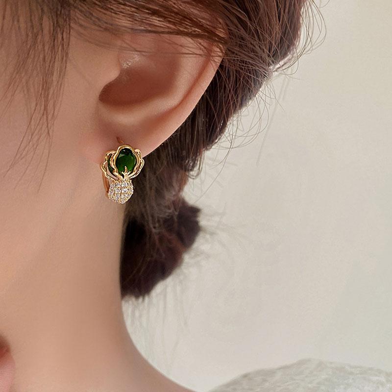 Green Crystal Cabbage Hoop Earrings For Women Personalized Creativity Zircon Small Earring Wedding Party Birthday Gifts