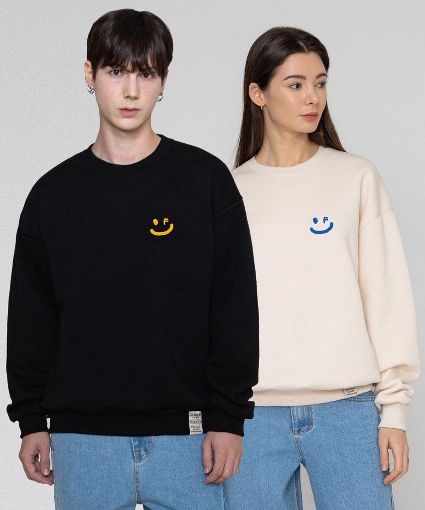 GRAVER [Unisex] Small Drawing Smile Sweatshirt_Cream