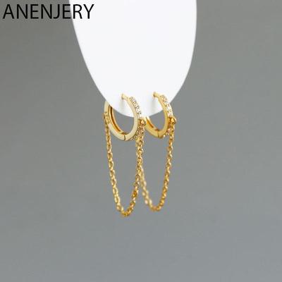 Zircon Small Hoop Earrings Simple French Chain Tassel Ear Buckle All-matched Earrings  Pendientes Oro 18k