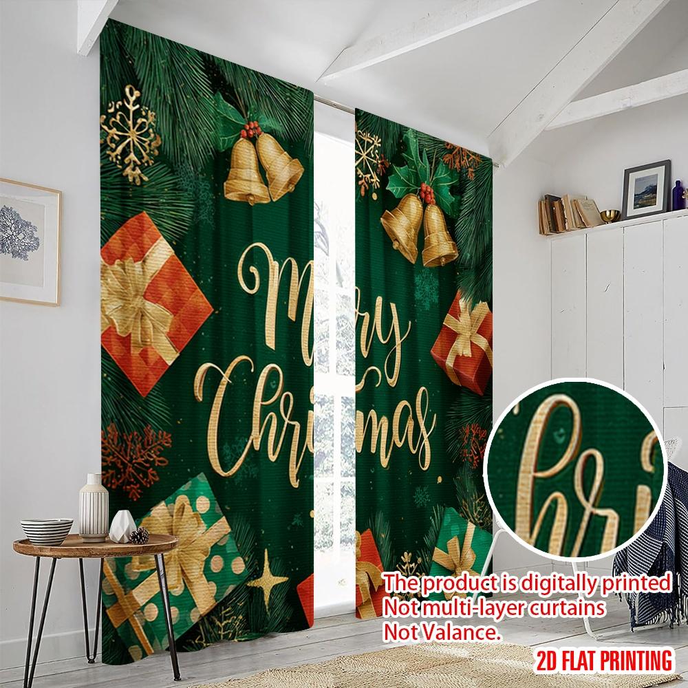 2pcs,2D Plane Printing Curtains Digital Printed Tree and Presents Polyester (without Rod) Holiday Perfect for Bedroom, Kitchen,