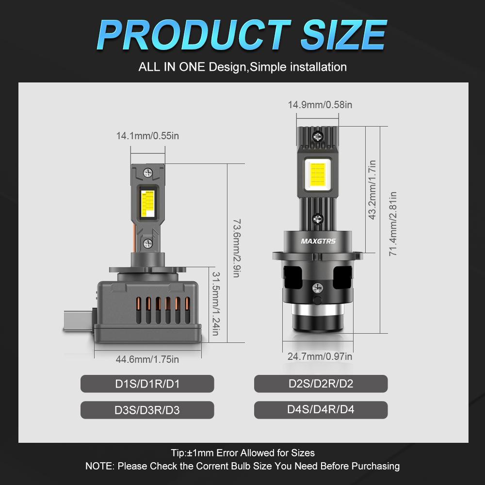 MAXGTRS D1S D3S LED Canbus D2S D4S D1R D2R D3R Headlight 90W 6000K 28000LM Auto Xenon Bulbs Replacement Plug&Play 12V