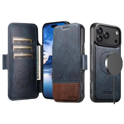 iPhone 17 Pro Max Leather Flip Case with Card Slot, Magnetic Snap, Wireless Charging & Stand.
