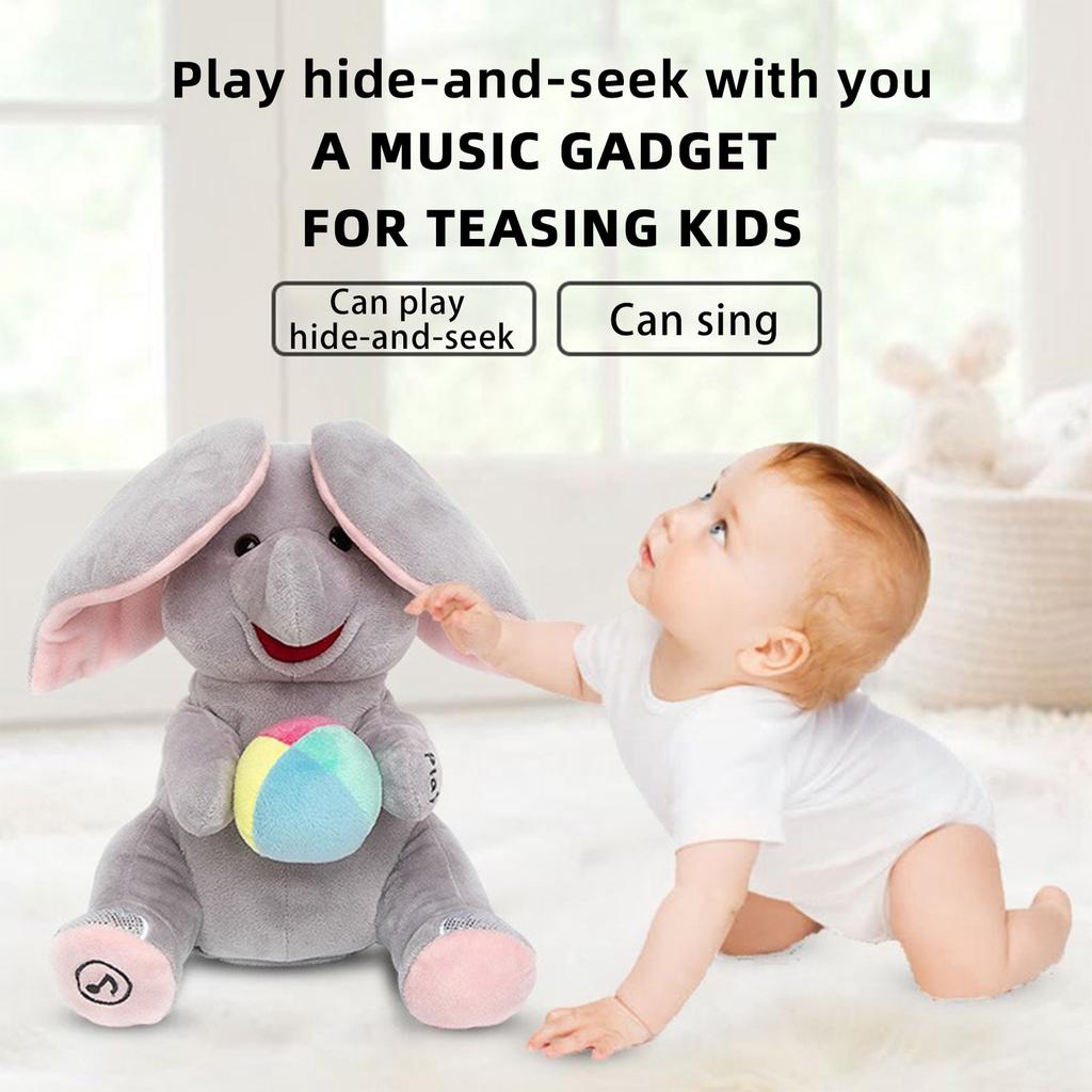Plush Elephant Baby Toy, Interactive Peek - A - Stuffed Animal With Music, Infant & Toddler Companion For Early Development