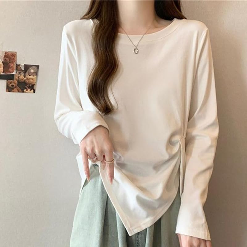 [ODFMCE] t-shirt ladies long sleeve spring cotton Plain color Fashionable Beautiful Relaxing big size is (JP, alphabet, XL, white)