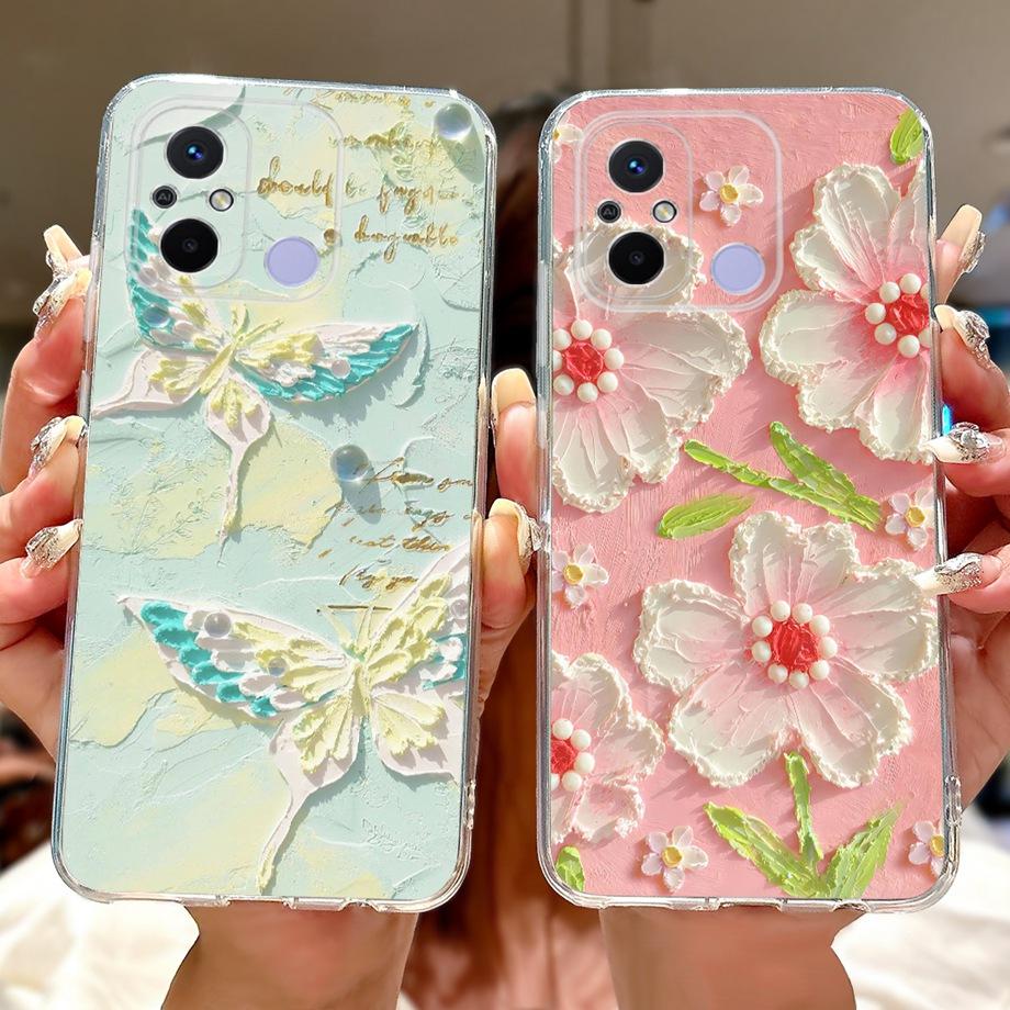For Xiaomi Redmi 12C Case Cute Cat Luxury Butterfly Painted Cover 6.71'' Soft Silicone Phone Cases For Redmi 12C Redmi12C Fundas
