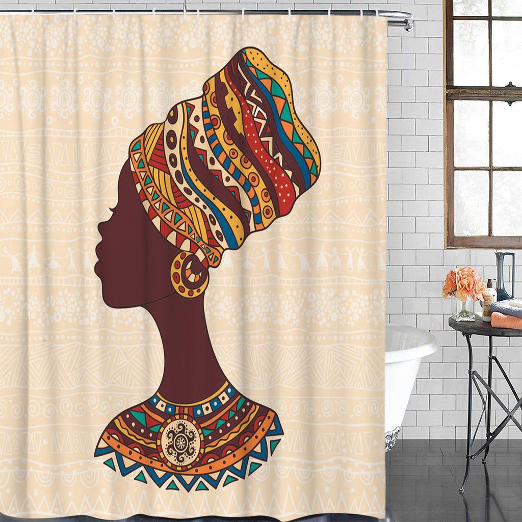 Afrikanische Frauen Geometrische Formen Wasserdicht Badezimmer Dekoration Duschvorhang Mit Haken Badewanne Vorhänge Bad Zubehör
