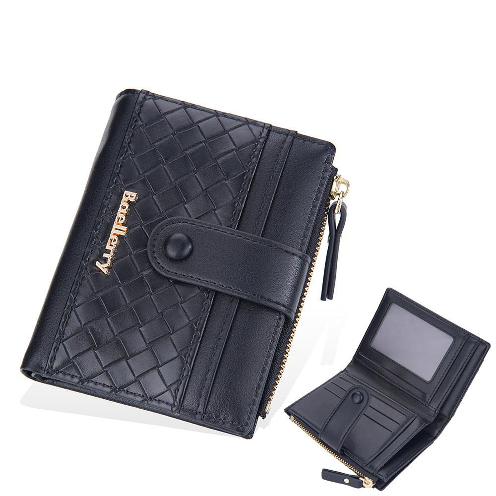 Pu Leather Womens Wallet With Woven Pattern And Zipper Closure For Daily Use
