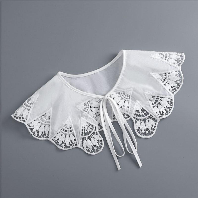 Removable Lace Doll Fake Collar Women Tie Ladies White Shawl Wrap Detachable Embroidered Lapel False Collar Clothes Accessory