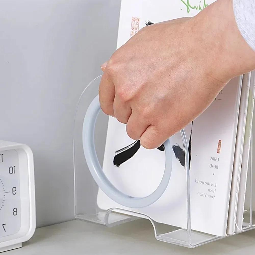 Bookshelf Book Holder Transparent Save Space Handle Bookends Desktop File Organizer Desk Storage Rack
