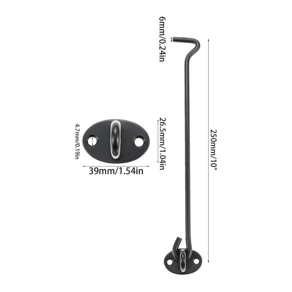 2pcs Black Crescent window lock Cabin Hooks Eye Latch Stainless Steel safety switch 3/4/6/8/10/12/14/16inch Holder with screws