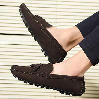 Fashion Suede Leather Mens Loafers Clasicc Comfy Man Dress Flats Fashion Moccasin Slip-on Male Boat Shoes Tassel Casual Shoes Peas Shoes