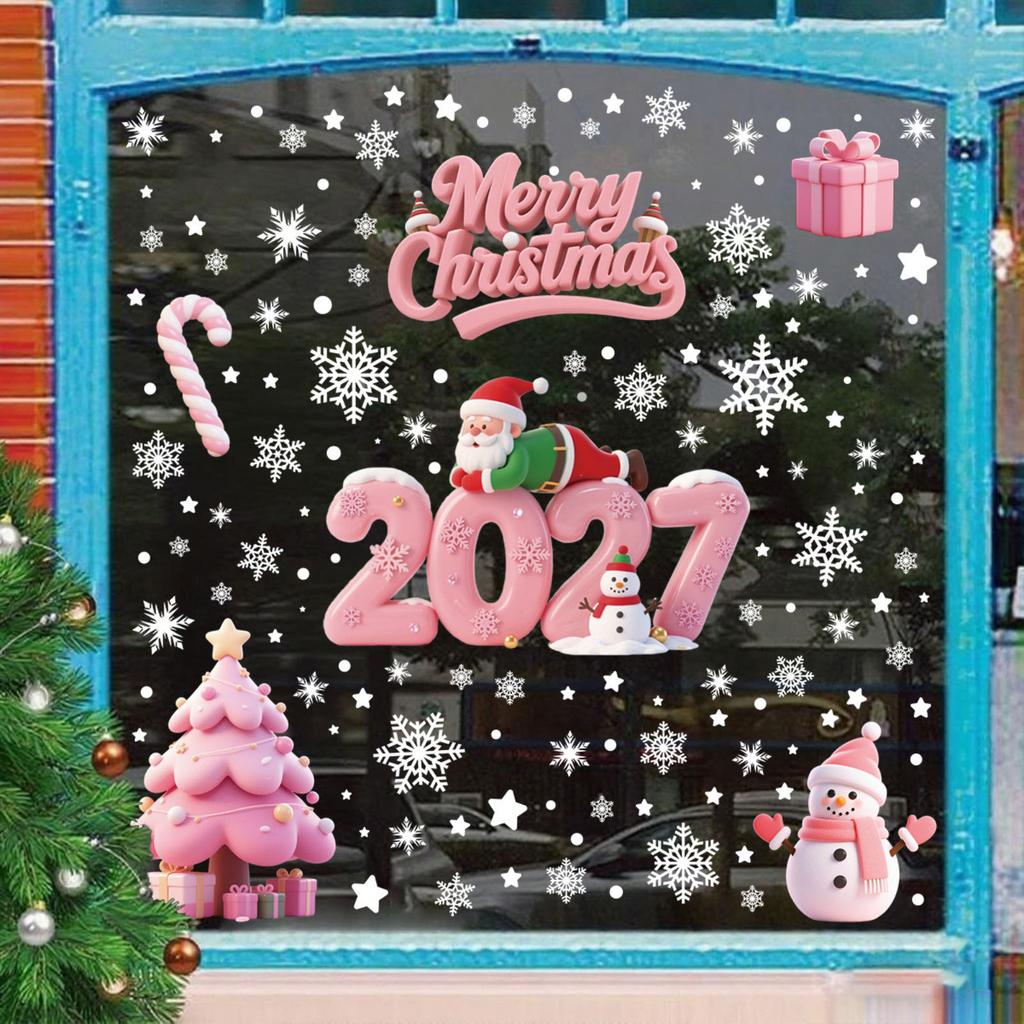 2027 Christmas Window Clings Snowflake Static Stickers for Glass Window, Holiday Door Decor