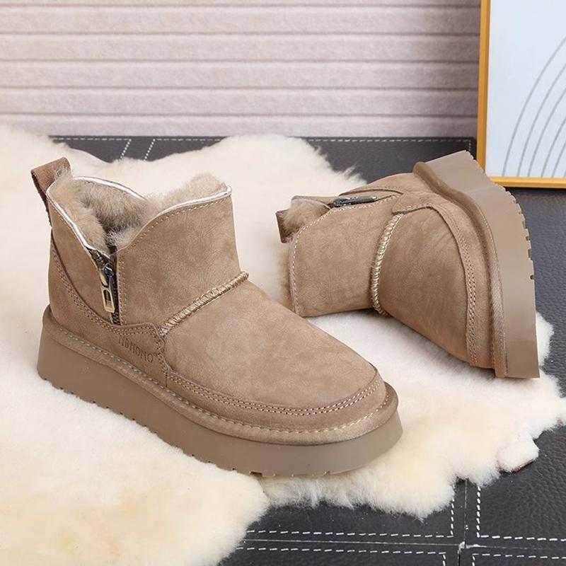 

Женские зимние ботильоны на платформе, кожаные короткие плюшевые туфли на плоской подошве, повседневная обувь 2025 года, дизайнерские теплые, уютные, зимние, новые, женские ботинки 40 лакричная конфета