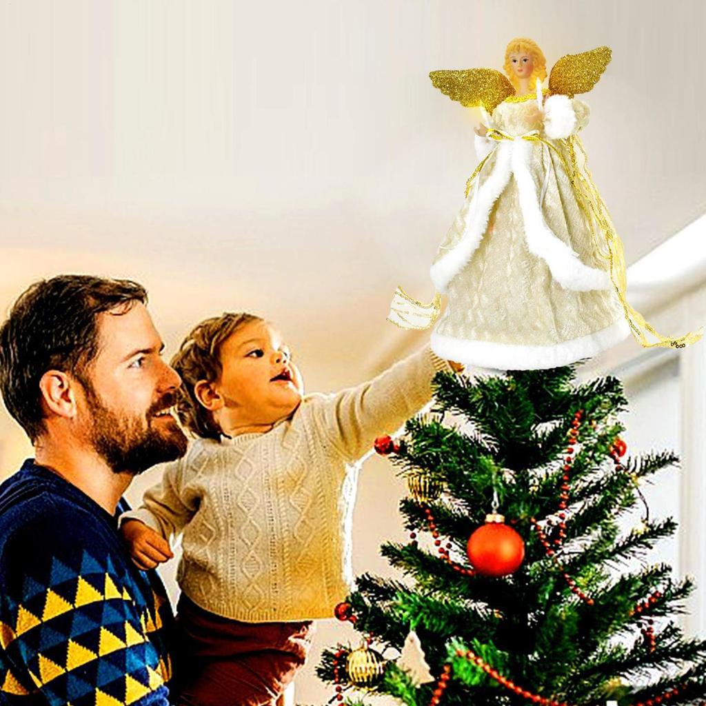Weihnachtsbaumspitze Engel Deko Winter Feiertagsfigur Goldenes Kleid Engel für Weihnachtsbaum für Küche Schlafzimmer Wohnzimmer