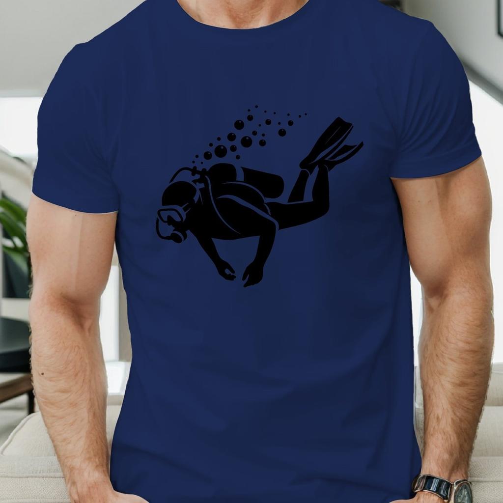 Scuba Diver Graphic Tee Men Breathable Cotton Short Sleeve TShirt Casual Summer Crew Neck