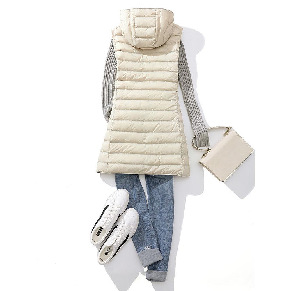 Winter Daunenweste Damen Ultraleicht Dünn Lang mit Kapuze Jacken Slim Weste Lässig Basic Parkas