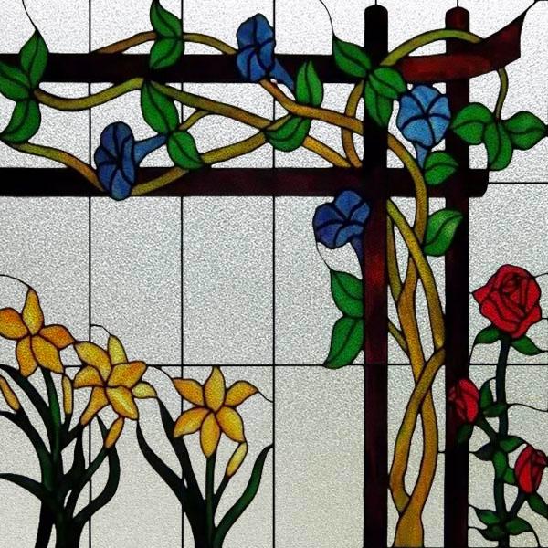 

Frosted Glass Film Static Cling Custom Size Cut Vintage Floral Pattern Privacy Decal Removable Sticker for Home Office Church (as the picture,40X40cm)