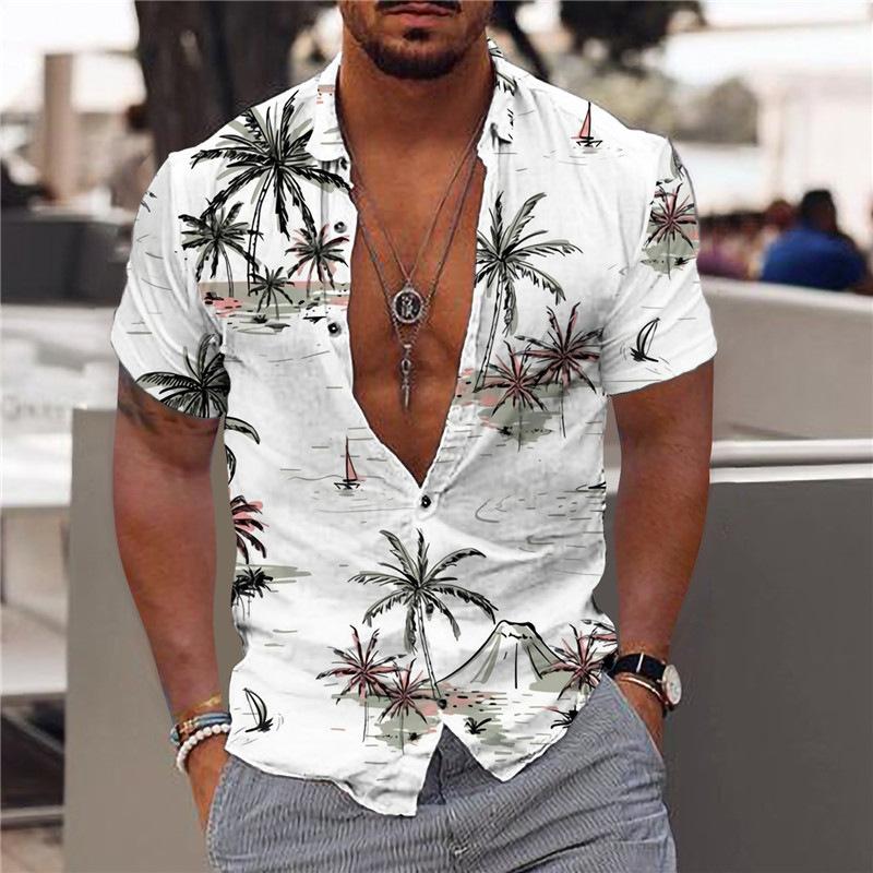 Cardigan con risvolto e bottoni a maniche corte, casual, stile hawaiano, da uomo, estivo