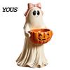 Detailed Resin Tabletop Figures Ghost Statue with Pumpkin Candy Bowl for Halloween Table Decor, Small Figurines Bedroom Cute Desktop Organizer Living